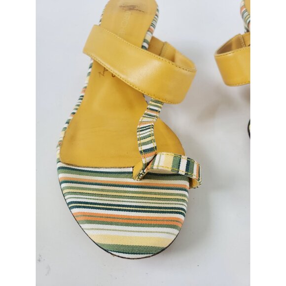 Marchez Vous Striped Leather Kitten Low Heels Size 6.5 Yellow Green Shoes - Picture 6 of 15